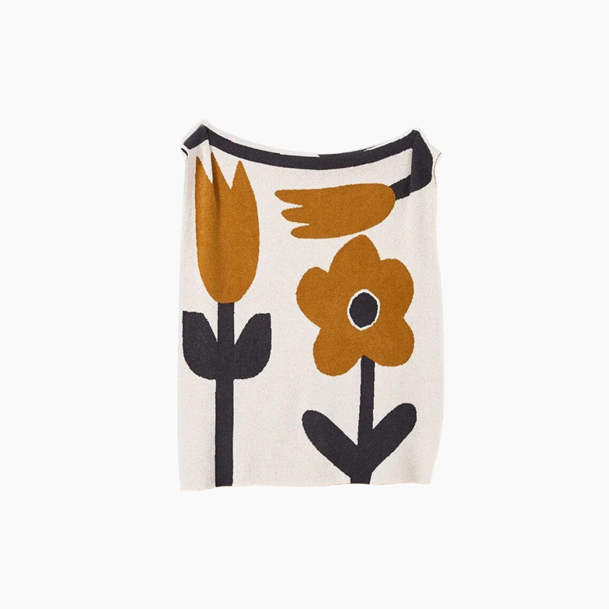 Knitted Throw Blanket – Brown Flower Pattern Cozy Fleece