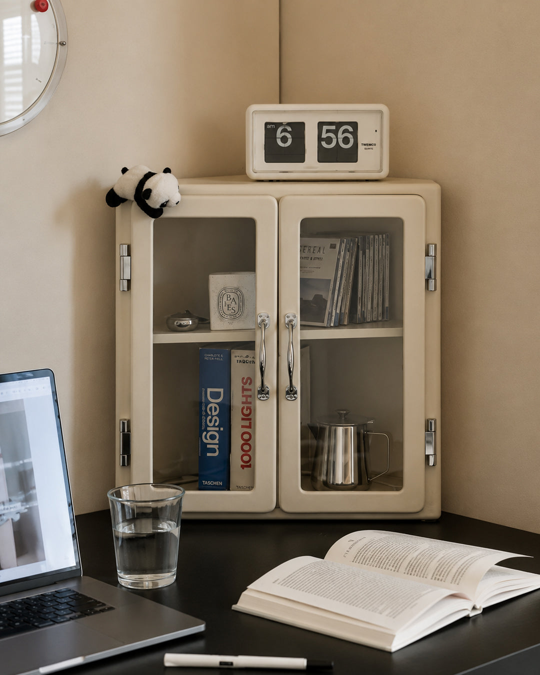 vitrine display cabinet shown fitted into a room corner