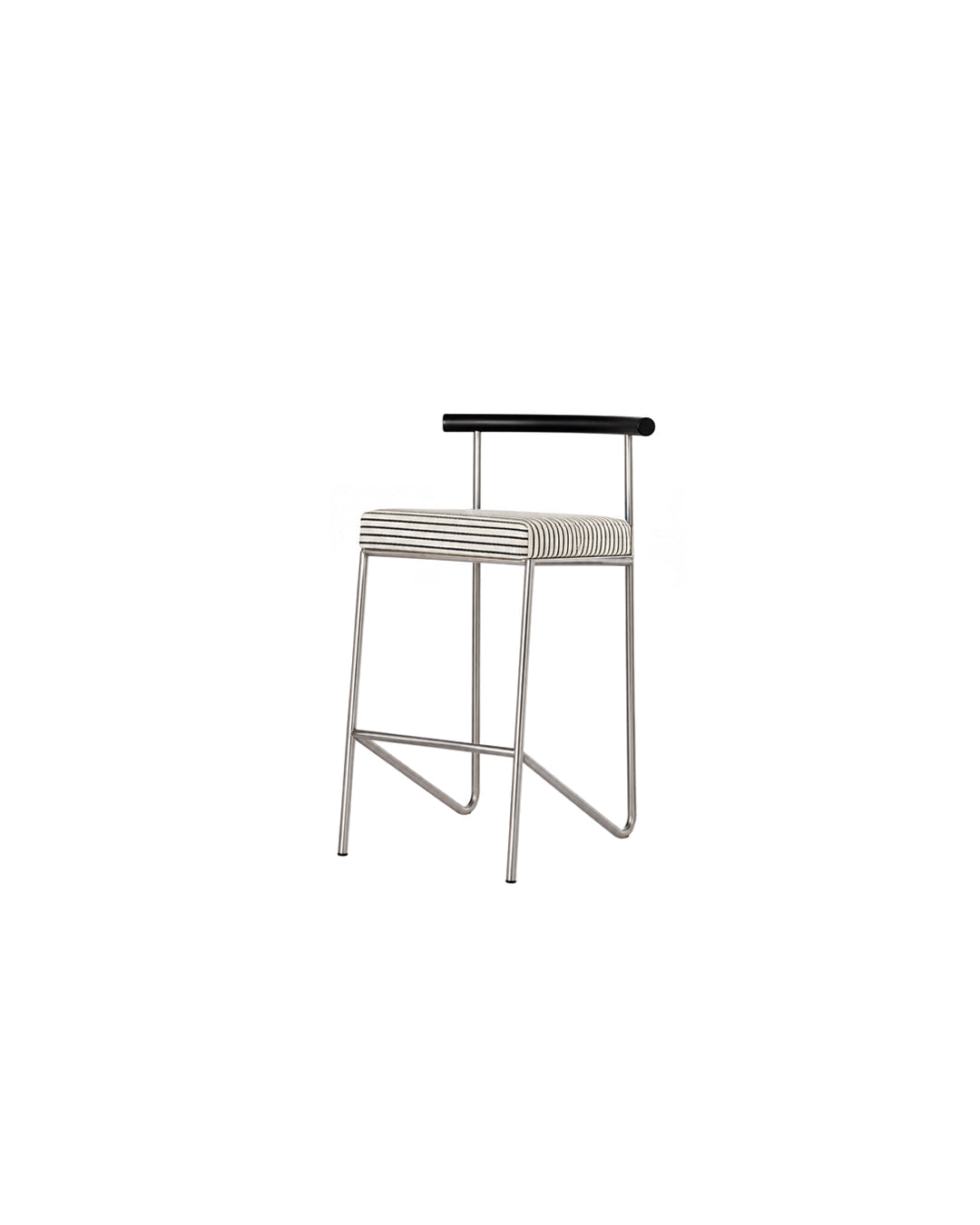 metal bar stool closeup detail shot showing wire frame and cushioned seat