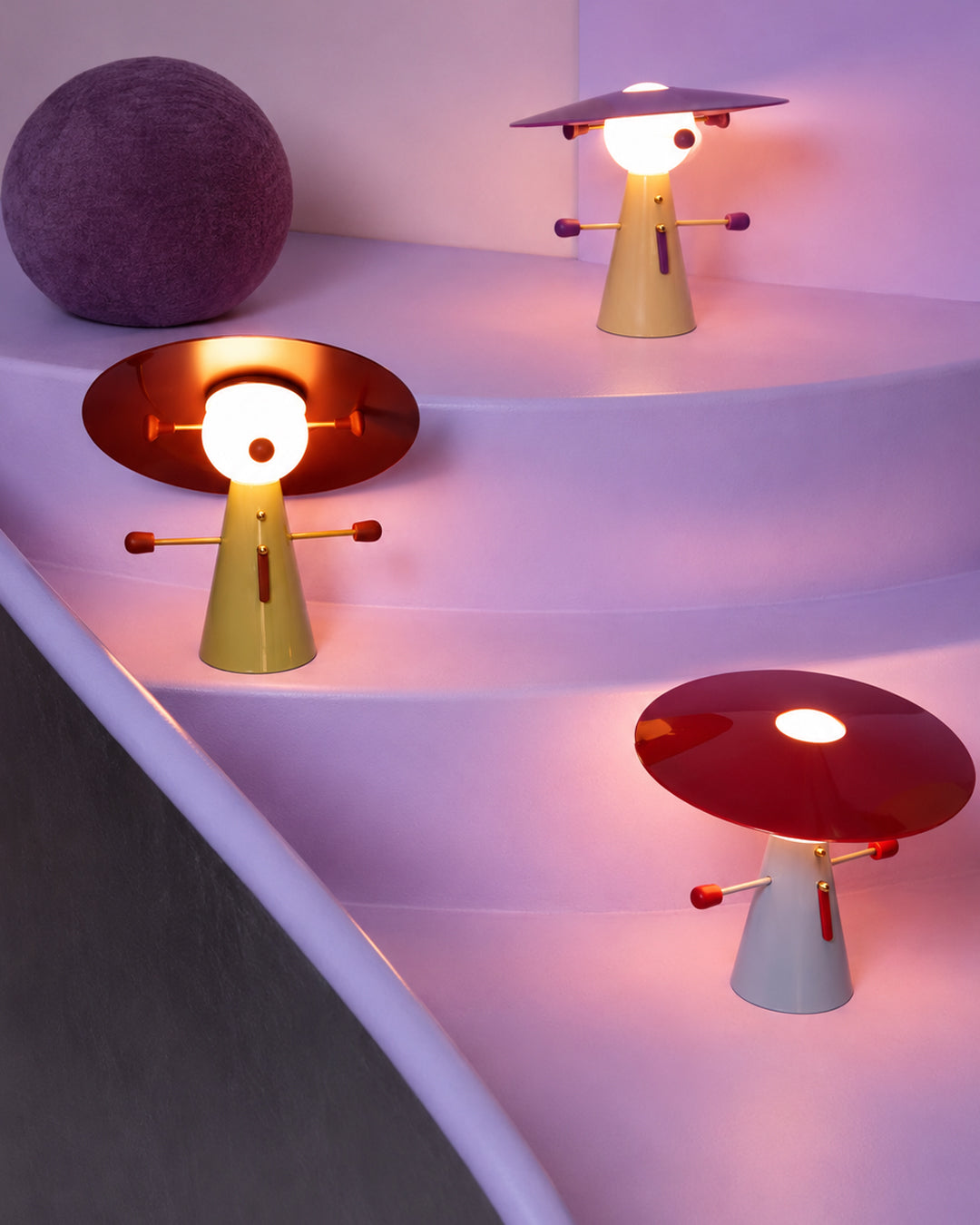 Character desk lamp illuminated, showing warm glow