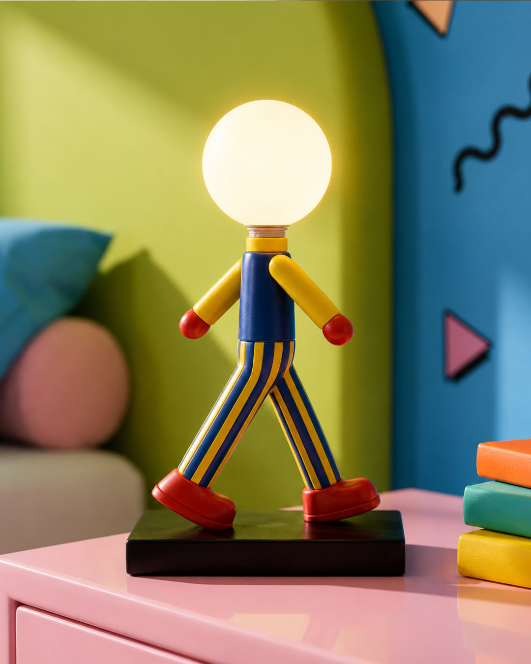 Side profile of frosted globe shade on figure lamp
