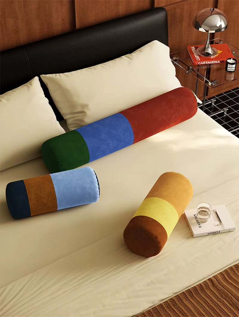 Velvet Round Neck Bolster Pillow Cylinder Lumbar Support Cushion