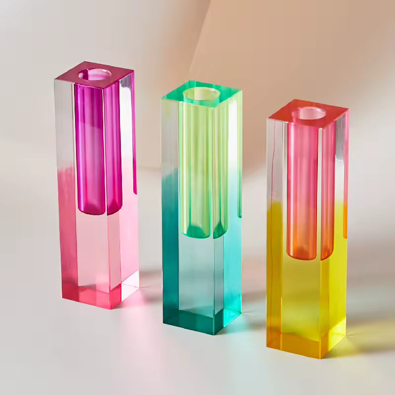 Modern Rainbow Pillar Bud Vase Decorative Acrylic Tabletop Vase