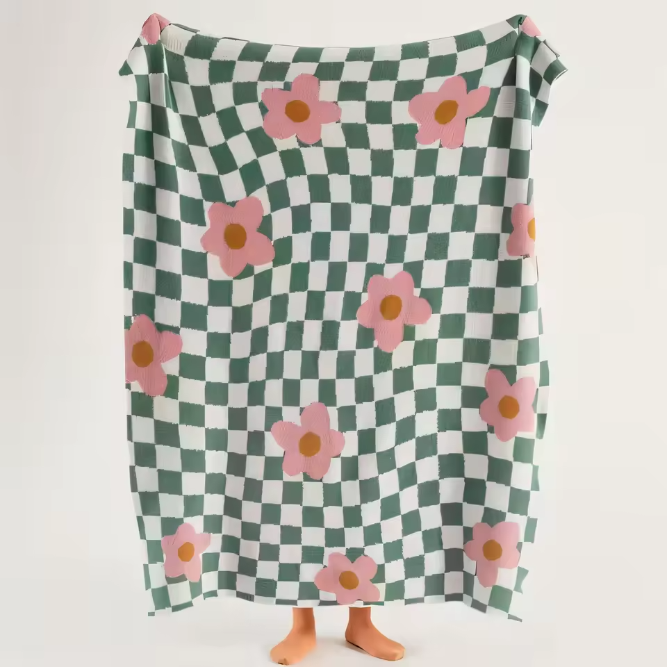 BLOOM & CHECKERBOARD | Retro-Modern Plush Throw