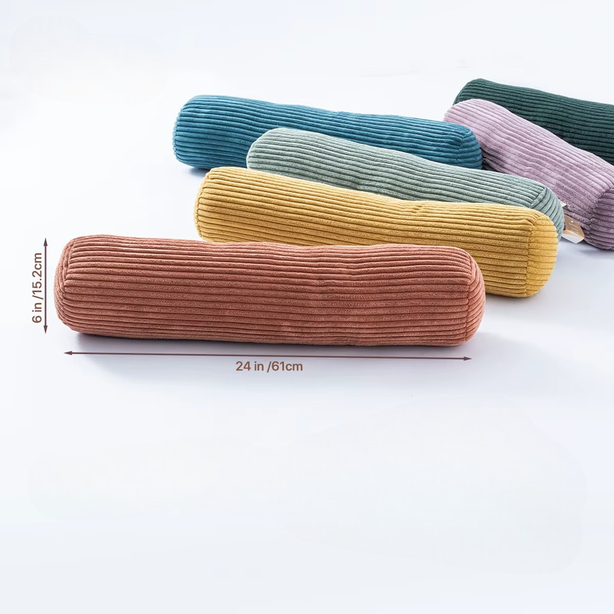 Corduroy Bolster Pillow 6x24in Cylindrical Decorative Body Cushion