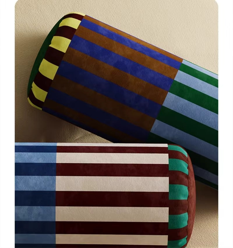 Velvet Round Neck Bolster Pillow Cylinder Lumbar Support Cushion