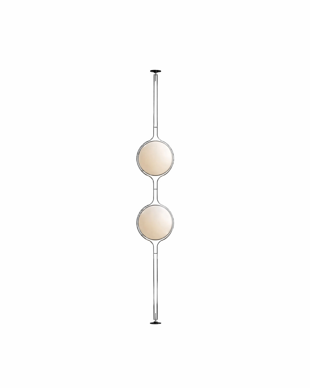 Double globe tension pole floor lamp, front view
