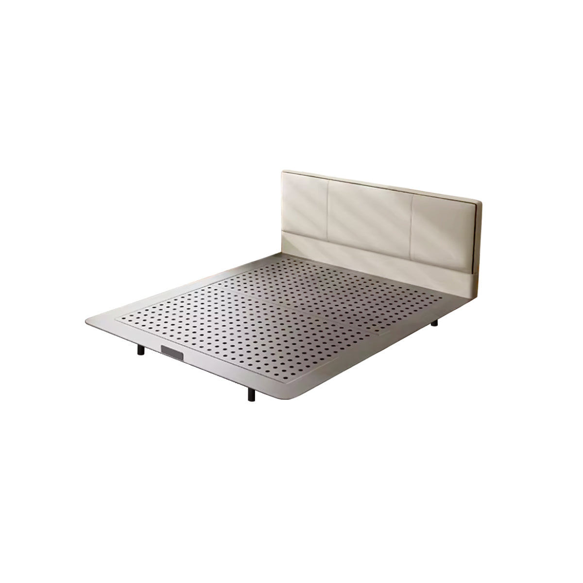 Stainless Steel Bed Frame - Beige Headboard, Industrial Metal Design