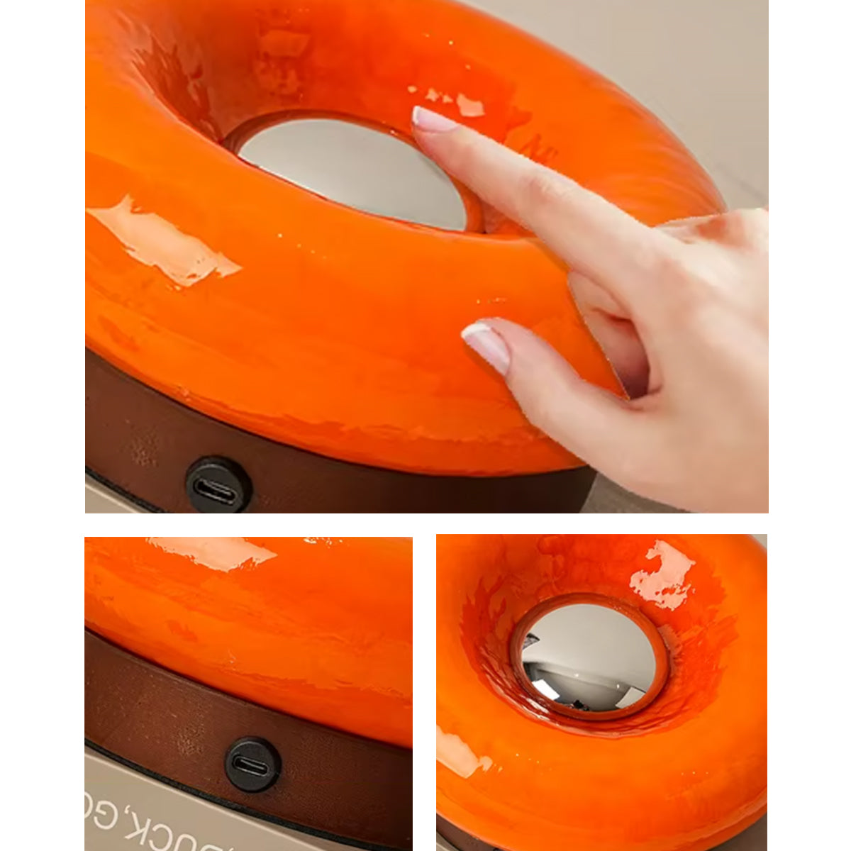 Donut Touch Table Lamp - Solid Wood Base, Dimmable Ambient Light