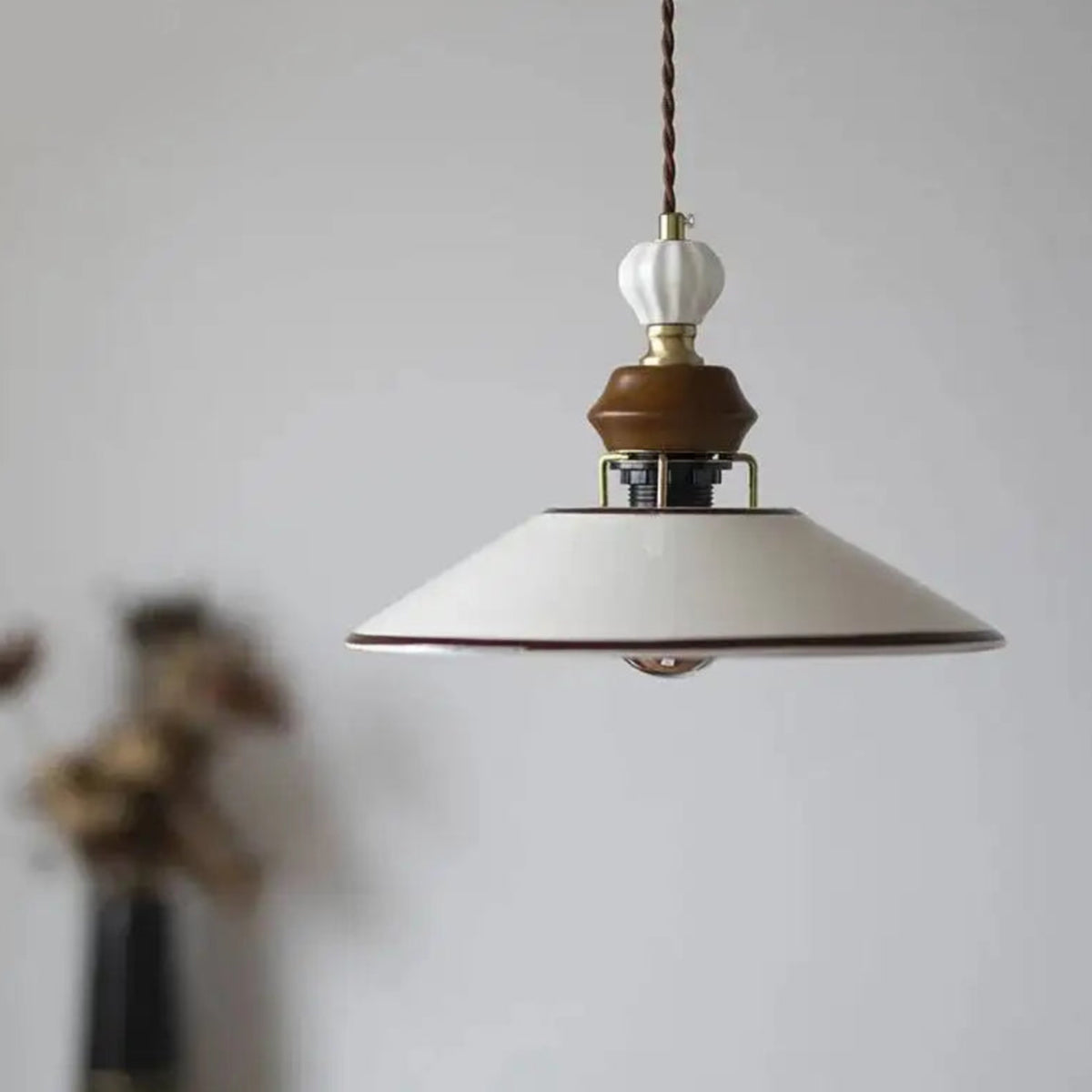 Vintage Ceramic Pendant Lamp - Adjustable Cord