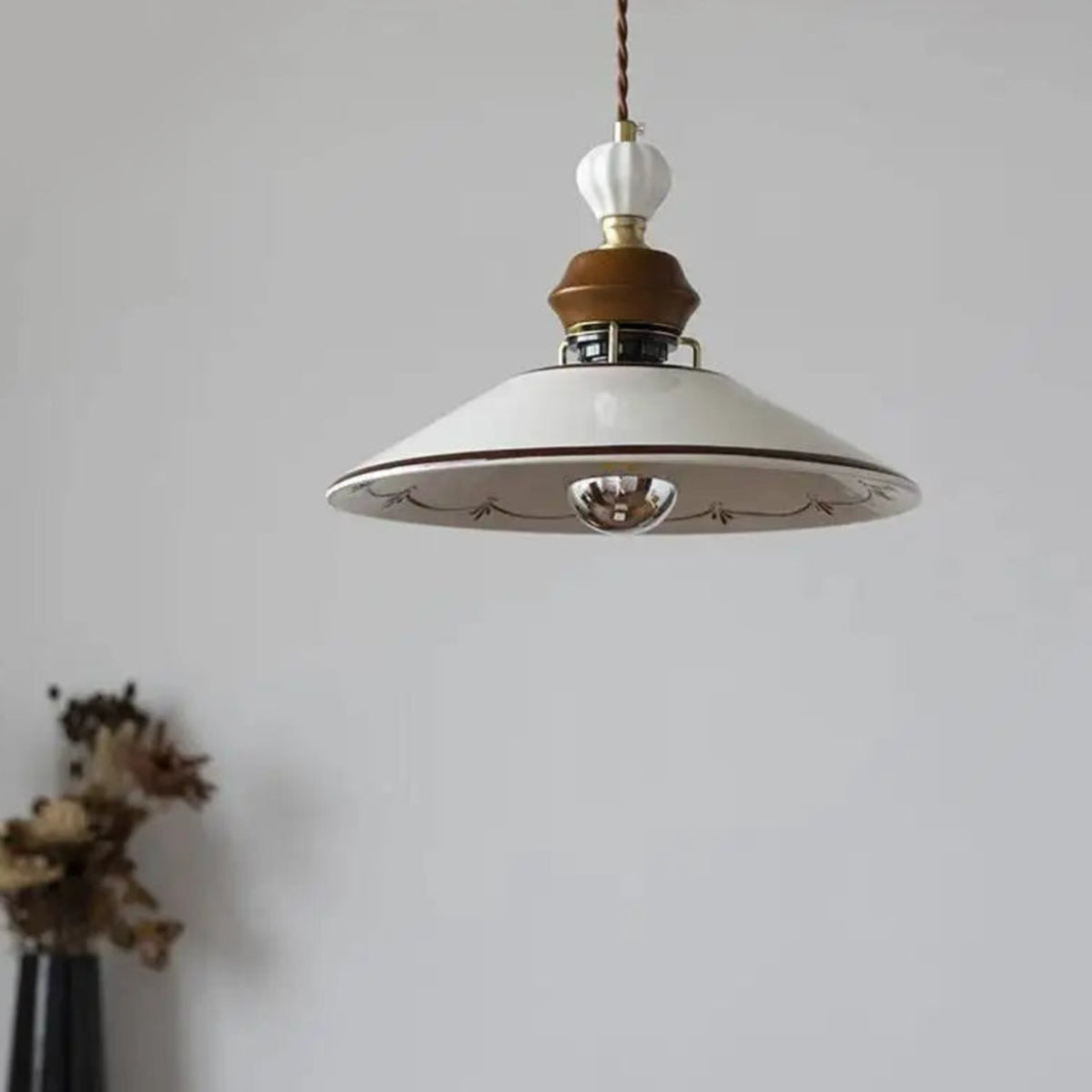Vintage Ceramic Pendant Lamp - Adjustable Cord