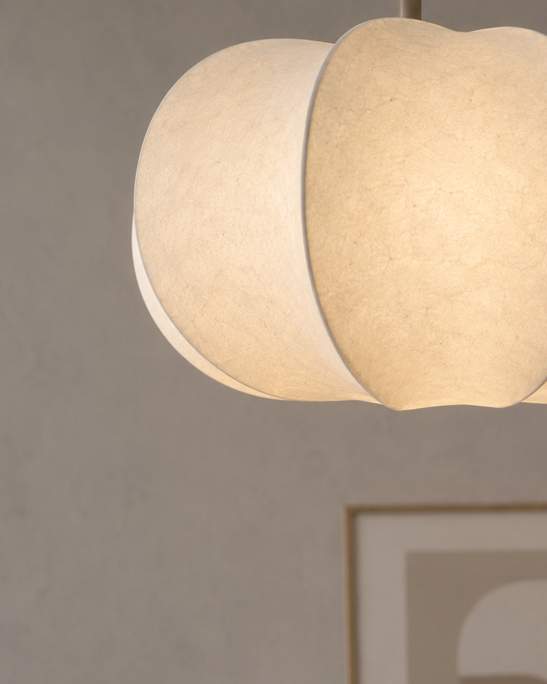 Side profile of petal-shaped silk paper pendant shade