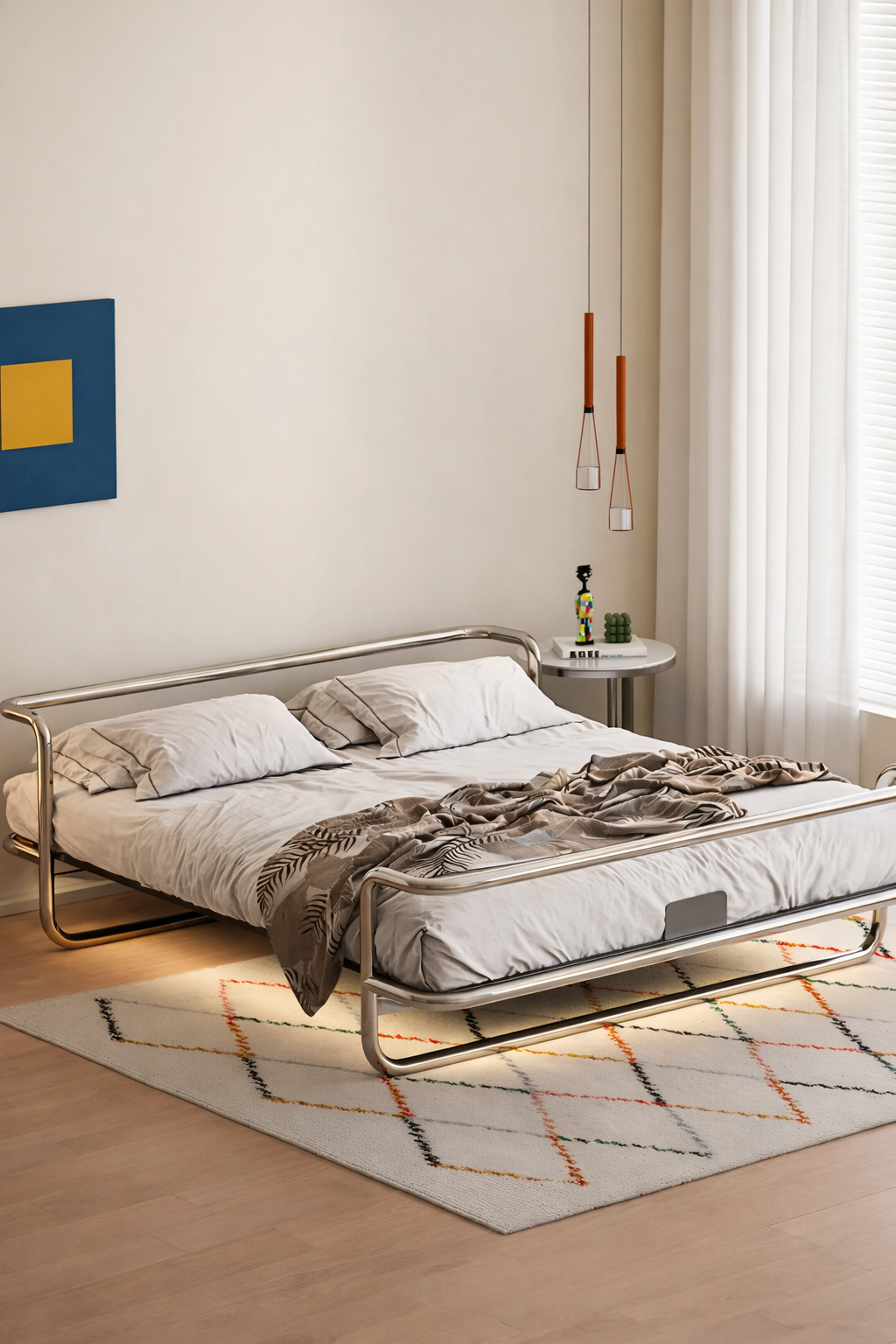 Industrial Bed Frame - Stainless Steel Metal Queen Size