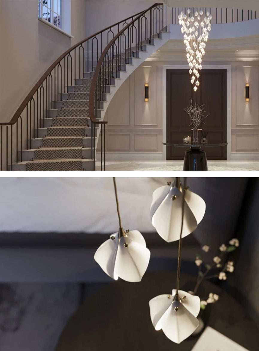White Magnolia Chandelier | Elegant Ceramic Jade Fixture