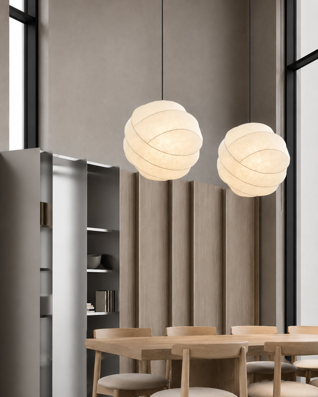 Side profile of irregular crumpled silk globe shade