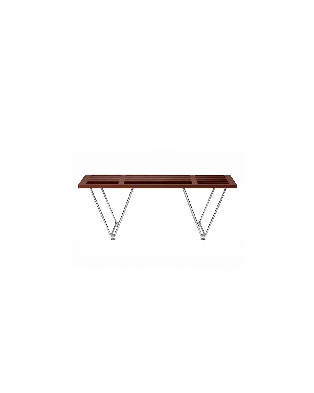 Dark wood finish slat bench, 100cm length, front view