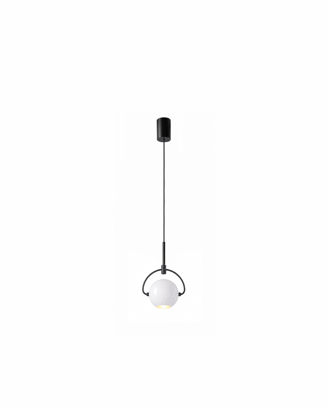 mini aluminum orb pendant light in white - front view product photo