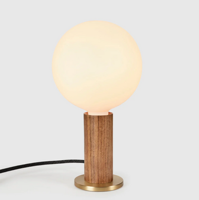 Tala Table Lamp – Wood Base, Brass Finish, Dimmable LED Sphere Bulb