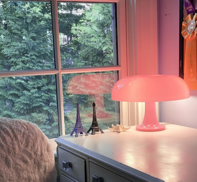 Mushroom Table Lamp – Wide Cream Pink Soft Glow Fixture