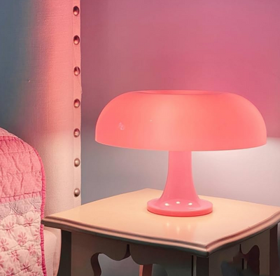 Mushroom Table Lamp – Wide Cream Pink Soft Glow Fixture