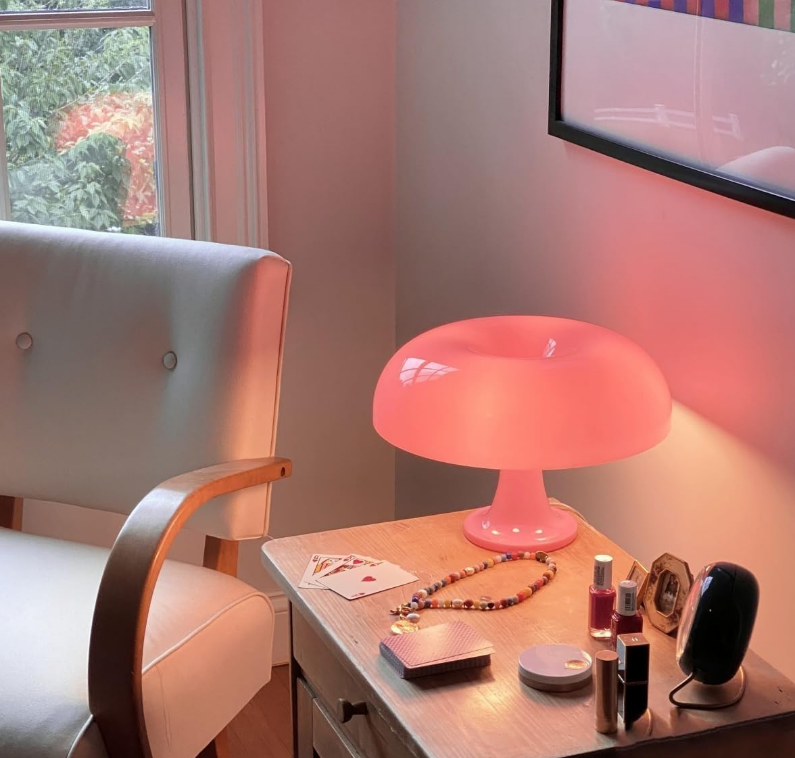 Mushroom Table Lamp – Wide Cream Pink Soft Glow Fixture