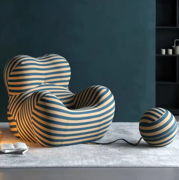 Lazy Sofa | Soft Cushioned Red Stripe Fabric Floor Sofa