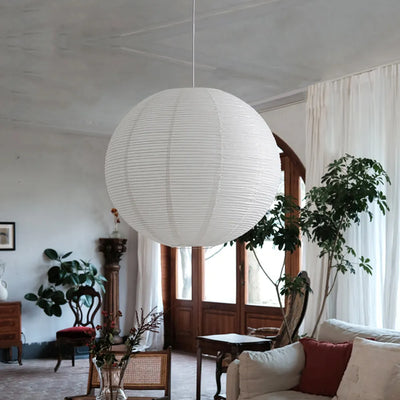 Rice Paper Pendant Lamp - Japanese Ceiling Light Fixture With Adjustable Wire
