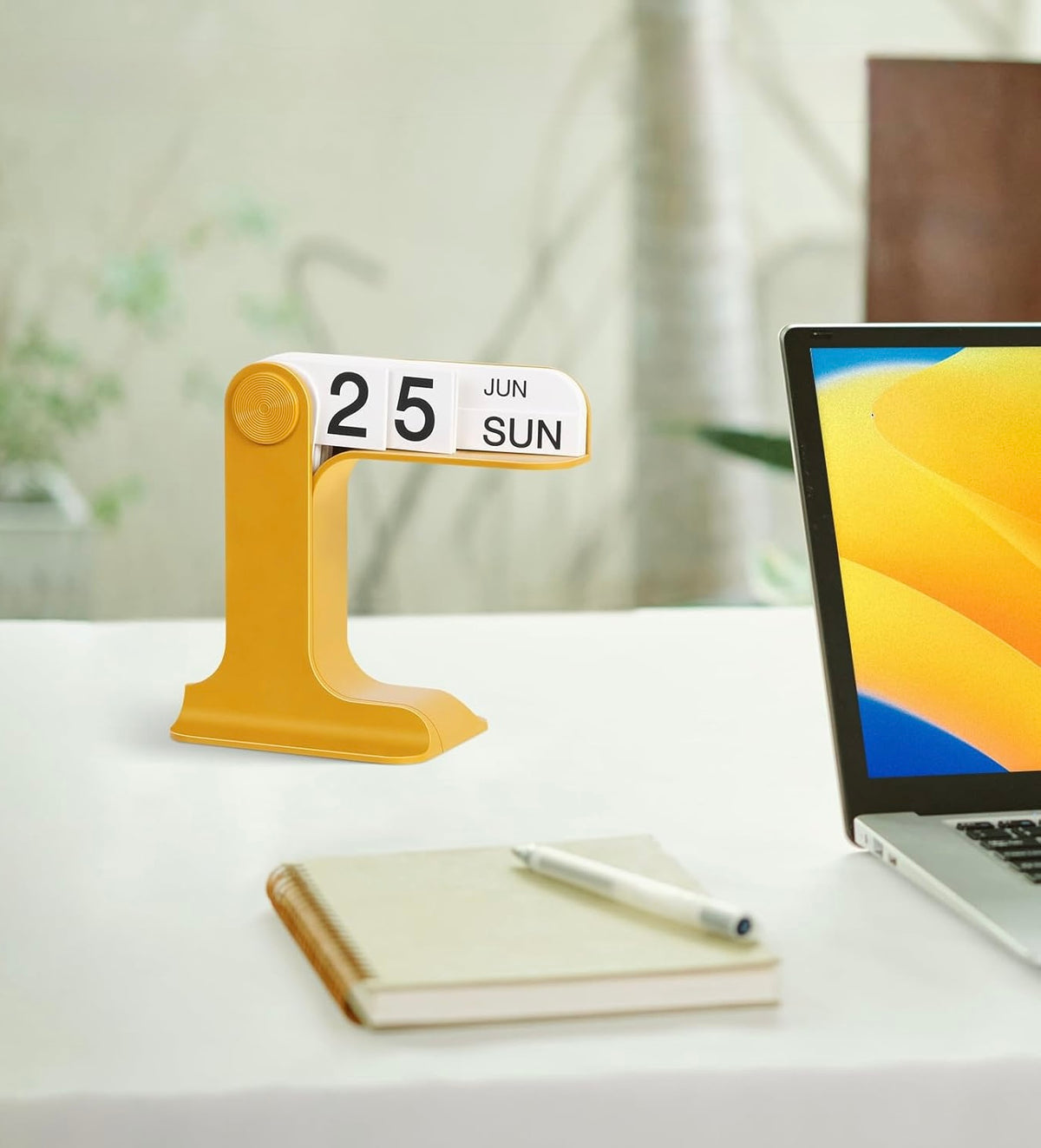 desktop flipping calendar - modern black desk organizer accent piece styled on a shelf or console table