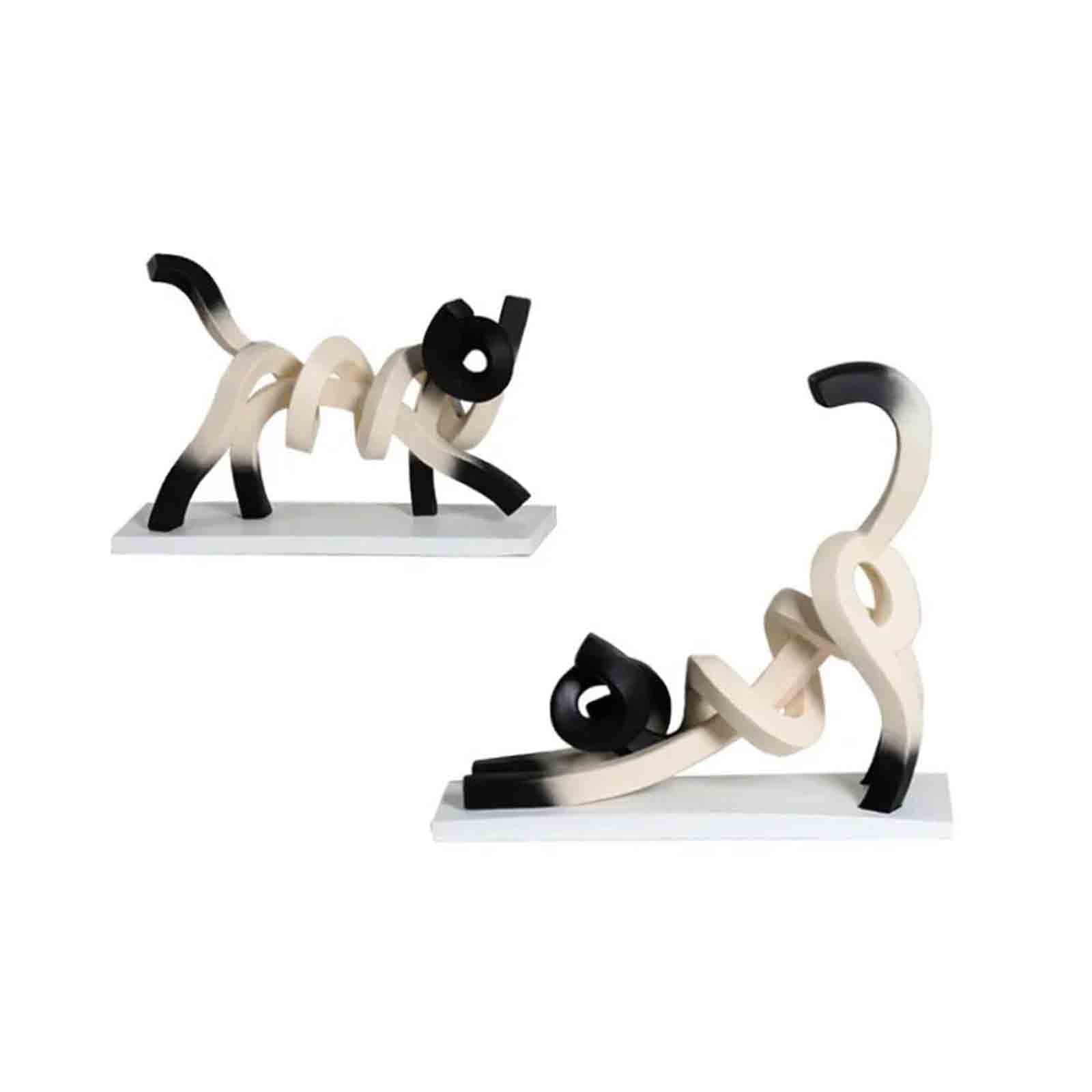 Twisted Siamese Cat Sculpture - Abstract Minimalism Resin Figurine