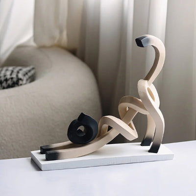 Twisted Siamese Cat Sculpture - Abstract Minimalism Resin Figurine