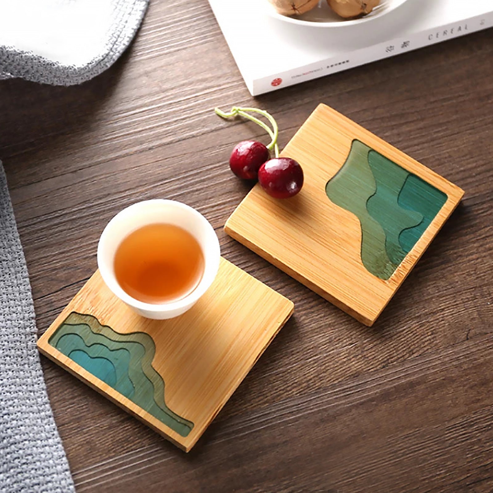 Epoxy Art Wooden Coaster - Beach Themed Bamboo Drink Accessory