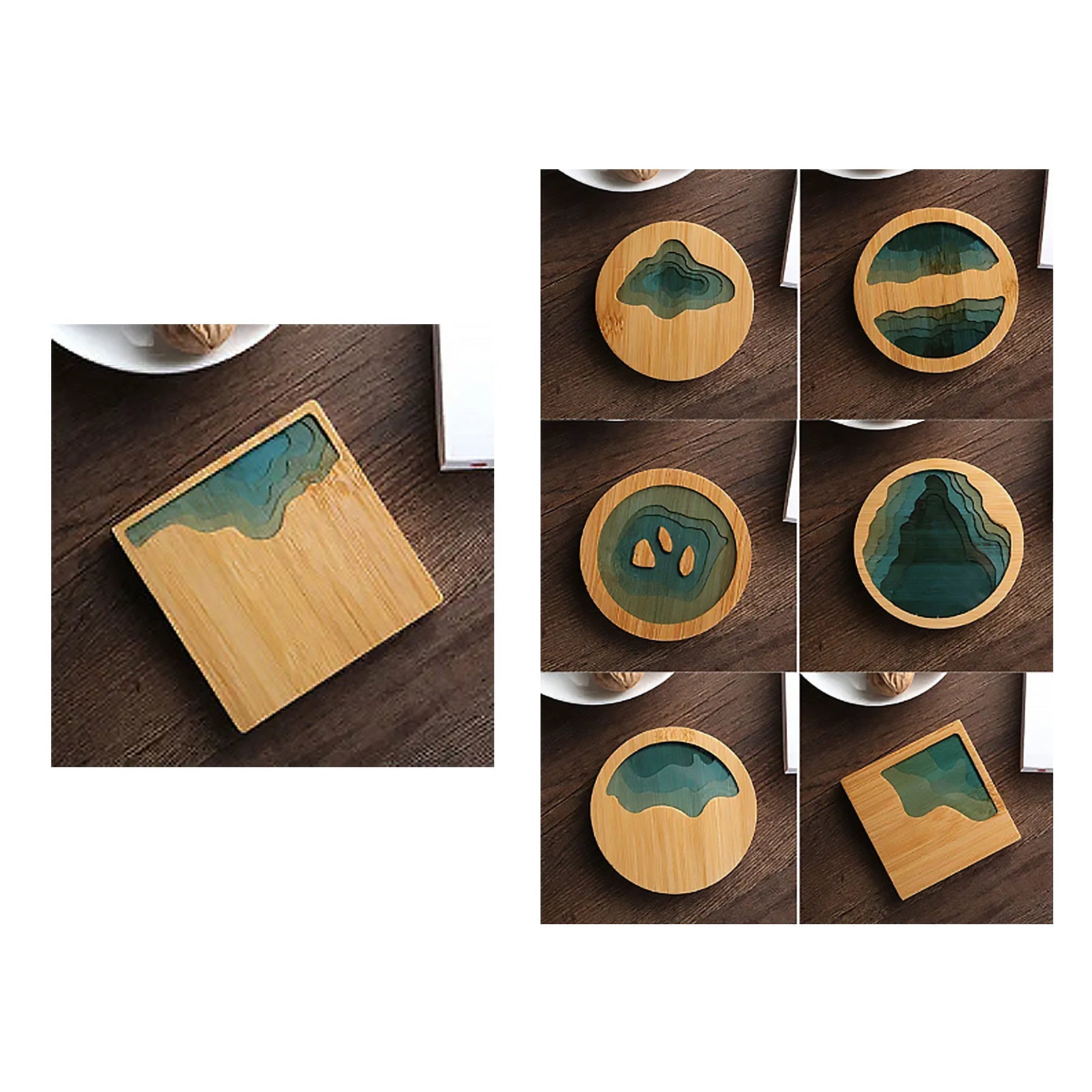 Epoxy Art Wooden Coaster - Beach Themed Bamboo Drink Accessory