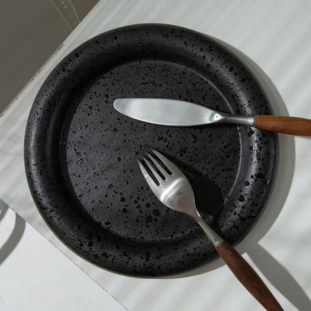 Black Ceramic Dinner Plate - Minimalist Thick Stoneware