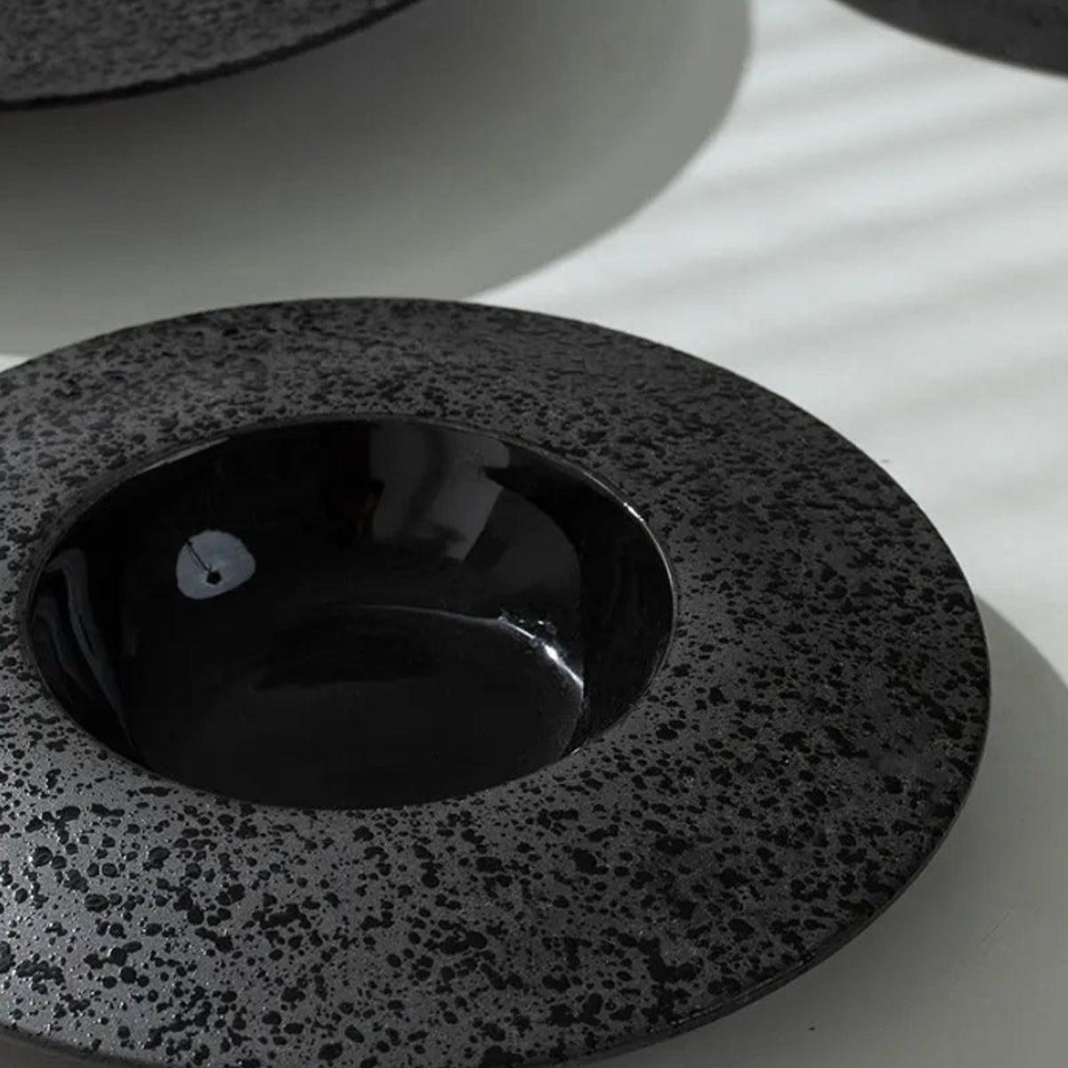 Black Ceramic Dinner Plate - Minimalist Thick Stoneware