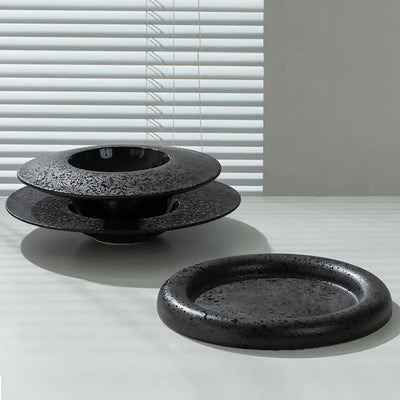 Black Ceramic Dinner Plate - Minimalist Thick Stoneware