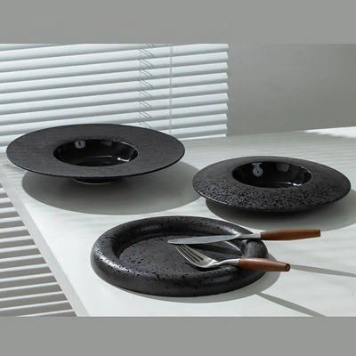 Black Ceramic Dinner Plate - Minimalist Thick Stoneware