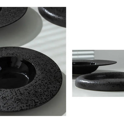 Black Ceramic Dinner Plate - Minimalist Thick Stoneware