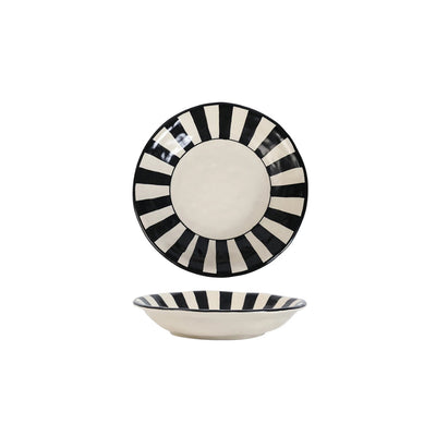 Black White Ceramic Plate | Modern Durable Striped Plate