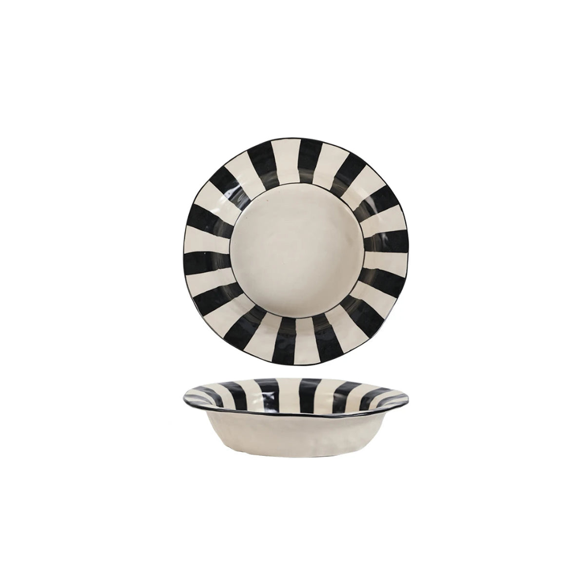 Black White Ceramic Plate | Modern Durable Striped Plate