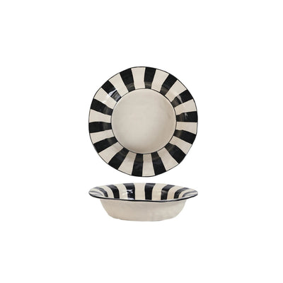 Black White Ceramic Plate | Modern Durable Striped Plate