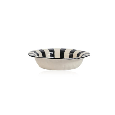 Black White Ceramic Plate | Modern Durable Striped Plate