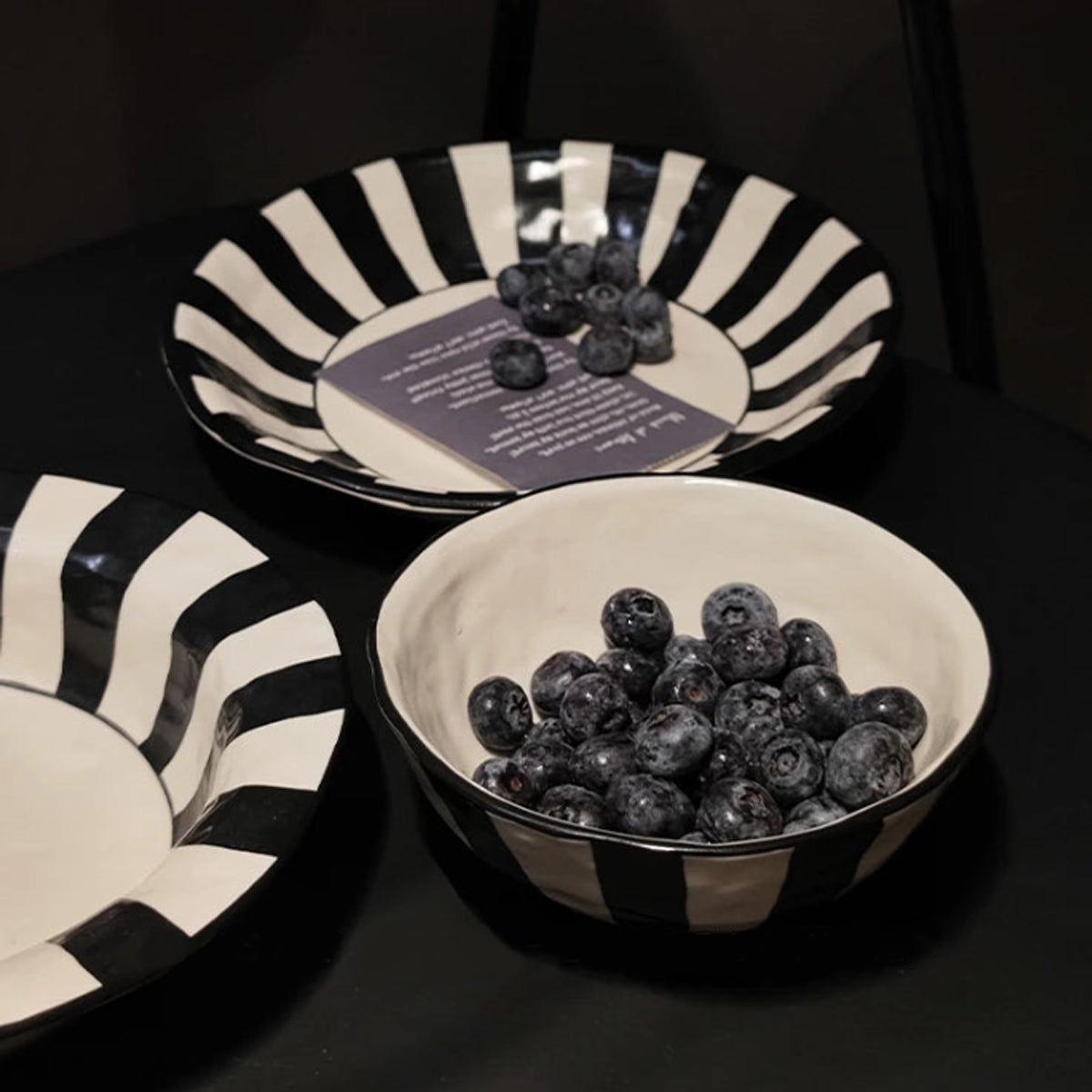 Black White Ceramic Plate | Modern Durable Striped Plate