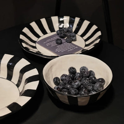Black White Ceramic Plate | Modern Durable Striped Plate