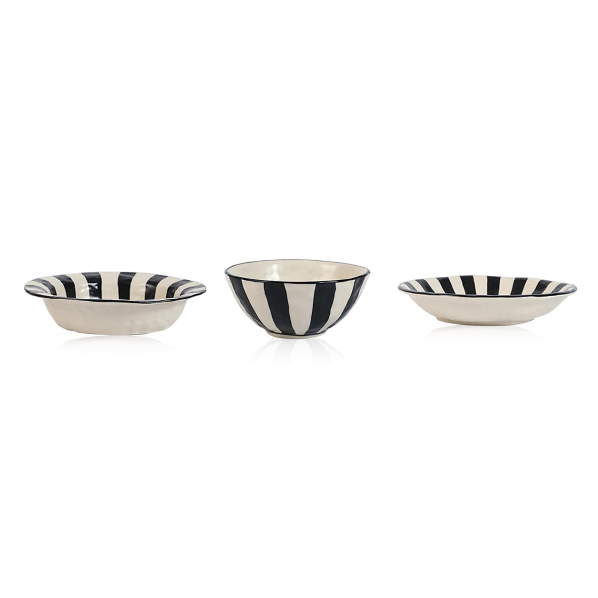 Black White Ceramic Plate | Modern Durable Striped Plate