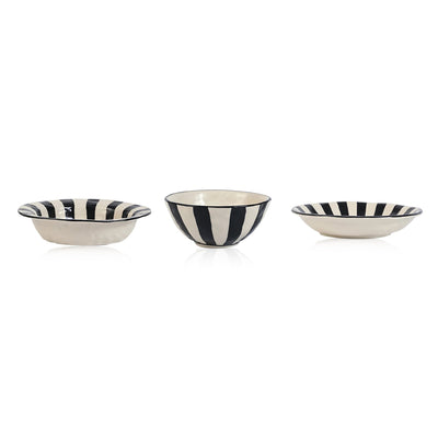 Black White Ceramic Plate | Modern Durable Striped Plate