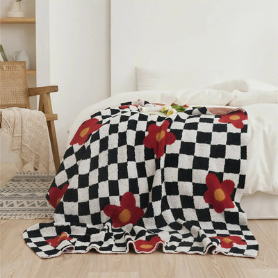 BLOOM & CHECKERBOARD | Retro-Modern Plush Throw