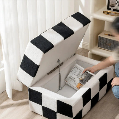 VELVET-CHECK | Checkered Storage Ottoman