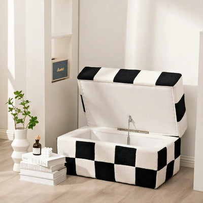 VELVET-CHECK | Checkered Storage Ottoman