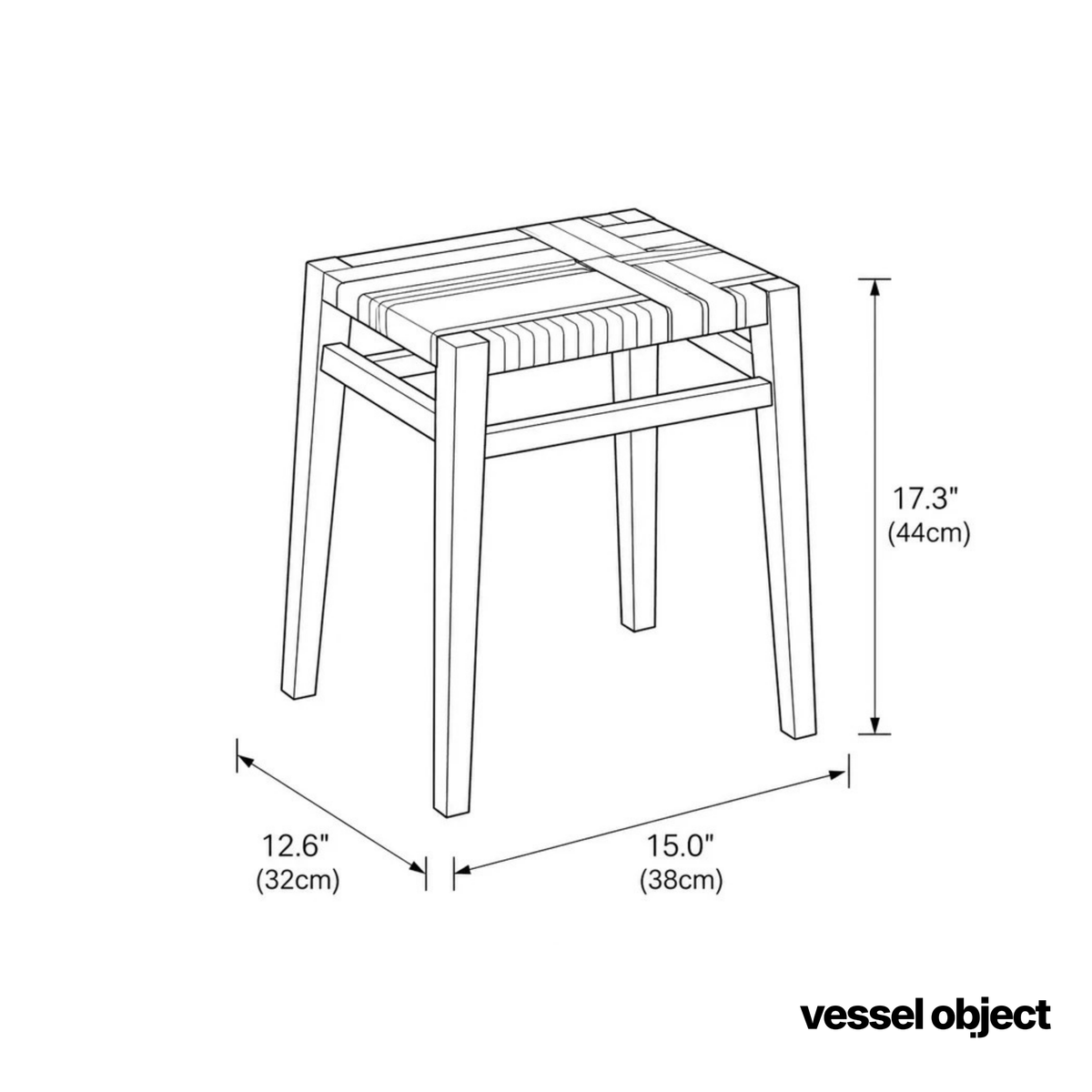 PLAID KNOT | Woven Cord Square Stool, Beech or Walnut