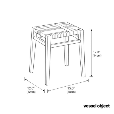 PLAID KNOT | Woven Cord Square Stool, Beech or Walnut